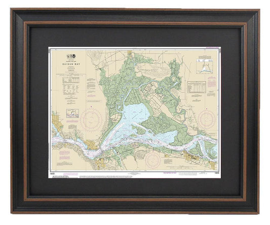 Framed Nautical Chart 18656 - Suisun Bay. NOAA 18656. Handmade in the USA.