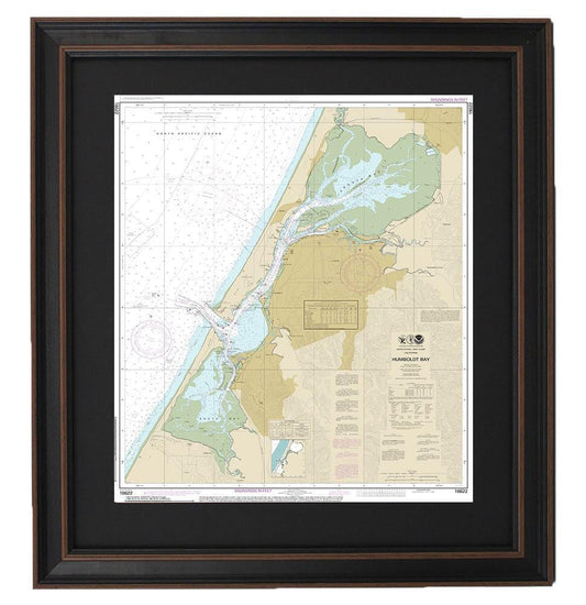 Framed Nautical Chart 18622 - Humboldt Bay. NOAA 18622. Handmade in the USA.