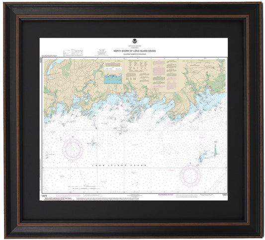 Framed Nautical Chart 12373 - North Shore of Long Island Sound. Guilford Harbor to Farm Harbor. NOAA 12373. Handmade in the USA.