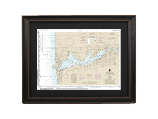 Framed Nautical Chart 14932 - Holland Harbor, Lake Michigan. NOAA 14932. Handmade in the USA.