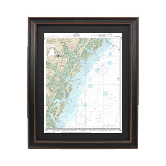 Framed Nautical Chart 11509 - Tybee Island to Doboy Sound. NOAA 11509. Handmade in the USA.