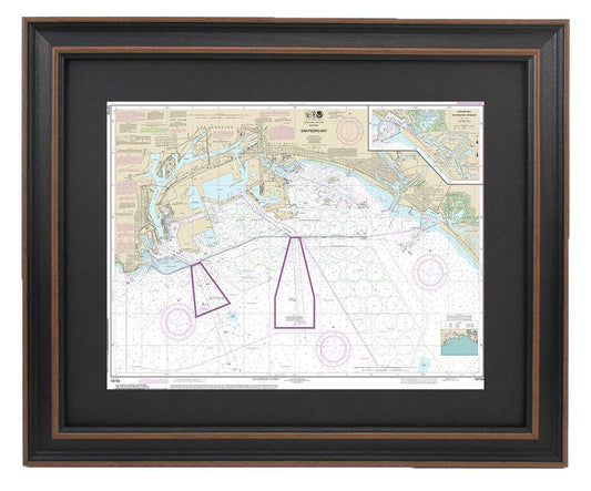 Framed Nautical Chart 18749 - Long Beach. San Pedro Bay. Anaheim Bay & Huntington Harbor. NOAA 18749. Handmade in the USA.