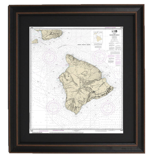 Framed Nautical Chart 19320 - Island Of Hawaii. NOAA 19320. Handmade in the USA.