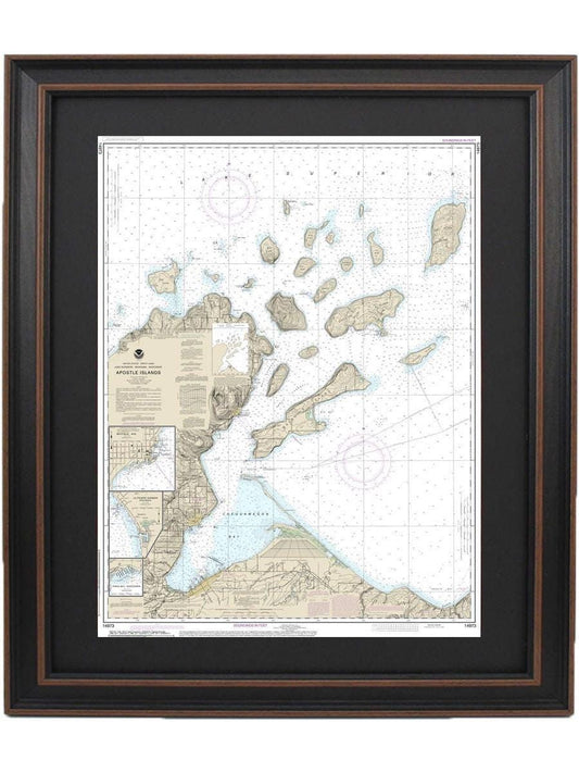 Framed Nautical Chart 14973 - Apostle Islands, Lake Superior NOAA 14973. Handmade in the USA.