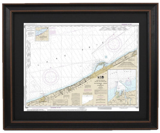 Framed Nautical Chart 14824 - Lake Erie. SixteenMile Creek to Conneaut, Conneaut Harbor. NOAA 14824. Handmade in the USA.