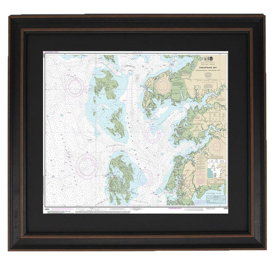 Framed Nautical Chart 12231 - Chesapeake Bay, Northern Tangier Sound, NOAA 12231. Handmade in the USA.