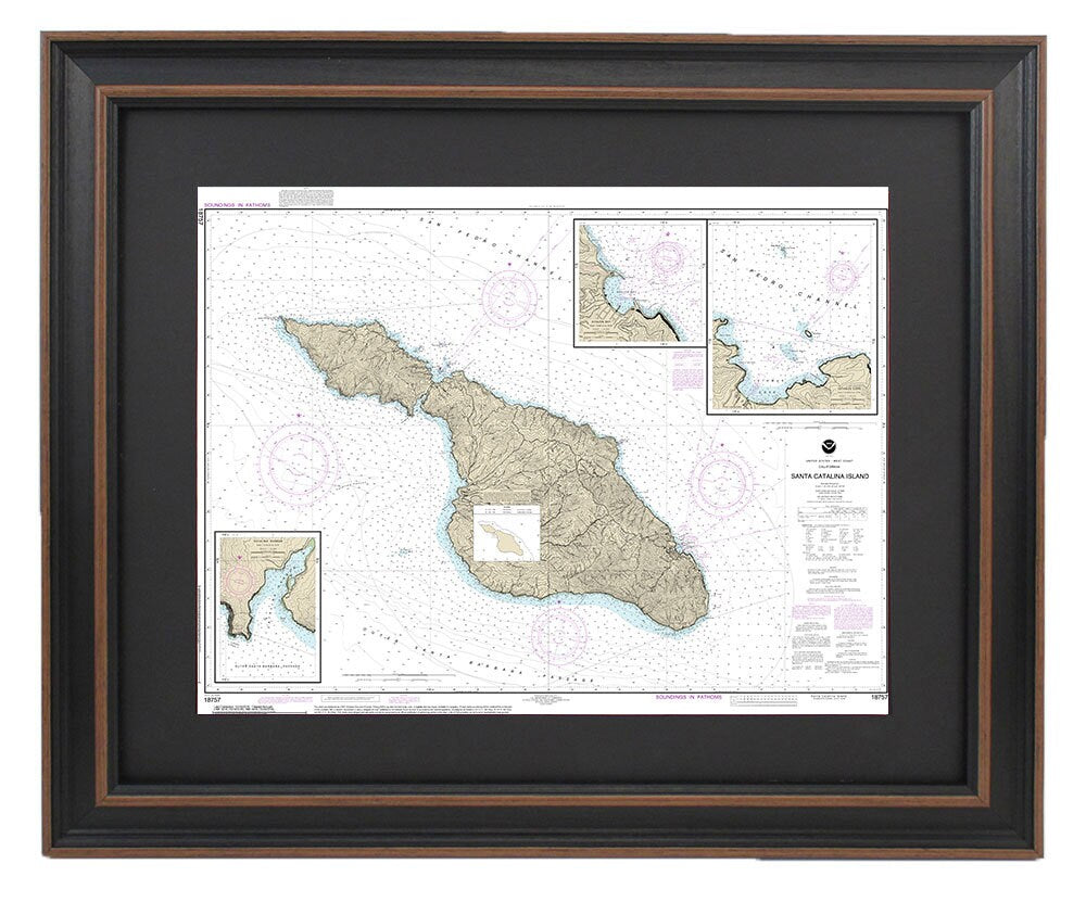 Framed Nautical Chart 18757 - Santa Catalina Island. Avalon Bay. Catalina Harbor. Isthmus Cove. NOAA  18757. Handmade in the USA.