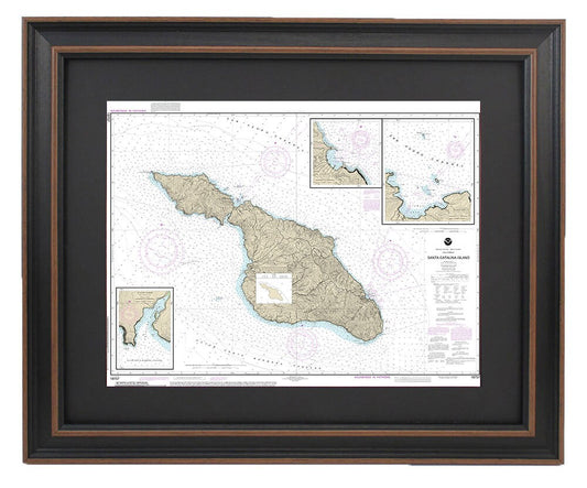 Framed Nautical Chart 18757 - Santa Catalina Island. Avalon Bay. Catalina Harbor. Isthmus Cove. NOAA  18757. Handmade in the USA.