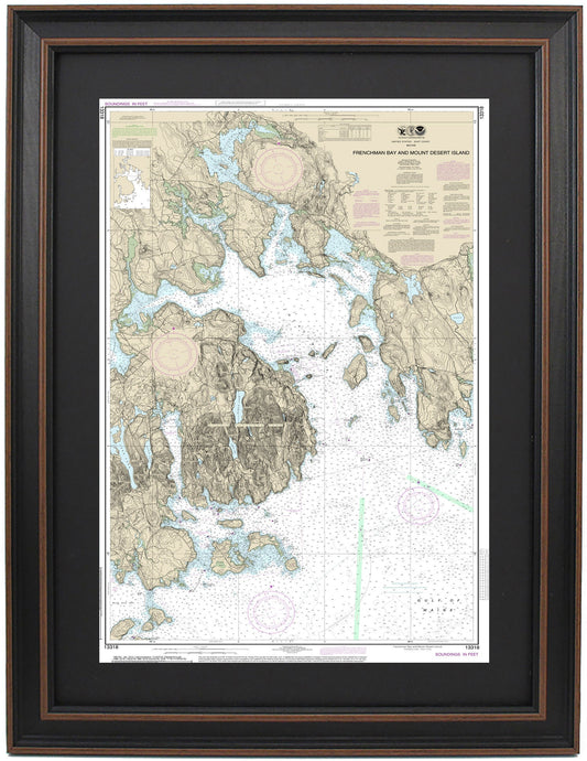 Framed Nautical Chart 13318 - Frenchman Bay. Mount Desert Island, Acadia National Park, and Bar Harbor, Maine. NOAA 13318.