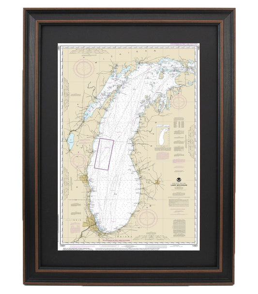 Framed Nautical Chart 14901 - Lake Michigan. NOAA 14901. Handmade in the USA.