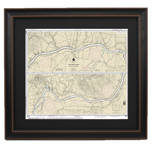 Framed Nautical Chart 18529 - Willamette River. Walnut Eddy To Newburg. NOAA 18529. Handmade in the USA.