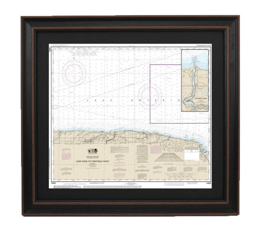 Framed Nautical Chart 14805 - Lake Ontario, Long Pond to Thirtymile Point. NOAA 14805. Handmade in the USA.