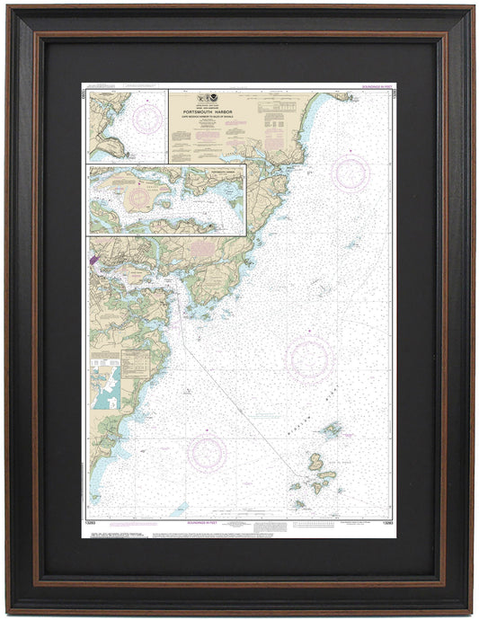 Framed Nautical Chart 13283 - Portsmouth Harbor. NOAA 13283. Handmade in the USA.
