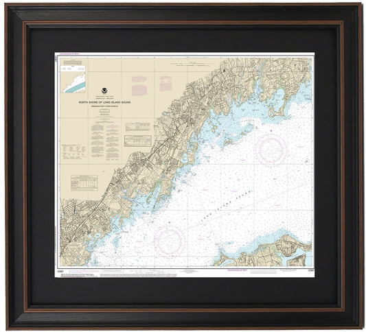 Framed Nautical Chart 12367 - North Shore of Long Island Sound. Greenwich Point to New Rochelle. NOAA 12367. Handmade in the USA.