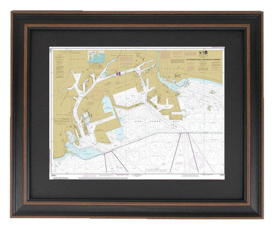 Framed Nautical Chart 18751 - Los Angeles and Long Beach Harbors. NOAA 18751. Handmade in the USA.