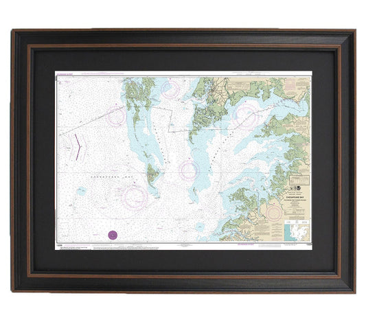 Framed Nautical Chart 12228 - Chesapeake Bay, Pocomoke and Tangier Sounds, NOAA 12228. Handmade in the USA.