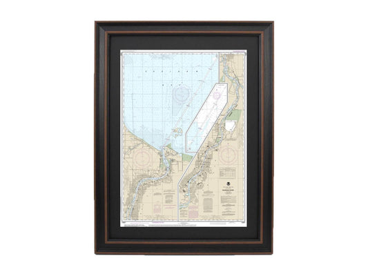 Framed Nautical Chart 14867 - Michigan's Saginaw River NOAA 14867. Handmade in the USA.