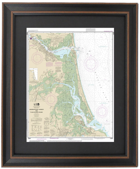 Framed Nautical Chart 13282 - Newburyport Harbor and Plum Island Sound. NOAA 13282. Handmade in the USA.