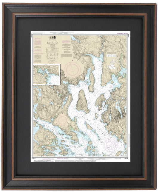 Framed Nautical Chart 13316 - Blue Hill Bay, Maine. NOAA 13316. Handmade in the USA.