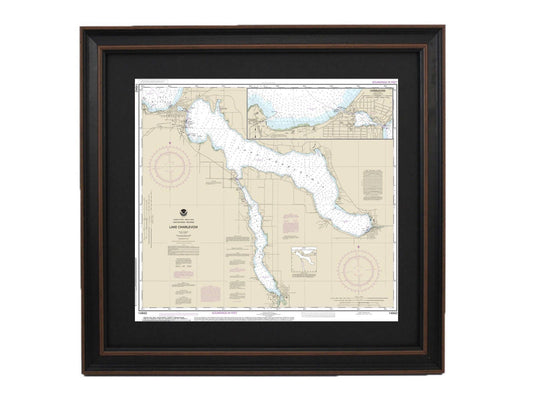Framed Nautical Chart 14942 - Lake Charlevoix, Lake Michigan. NOAA 14942. Handmade in the USA.
