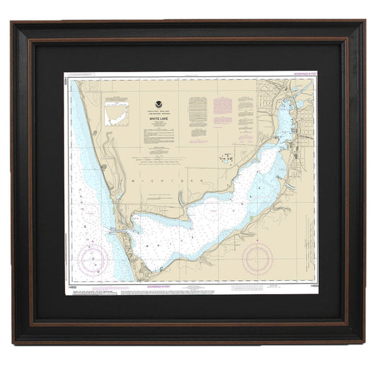 Framed Nautical Chart 14935 - White Lake. NOAA 14935. Handmade in the USA.