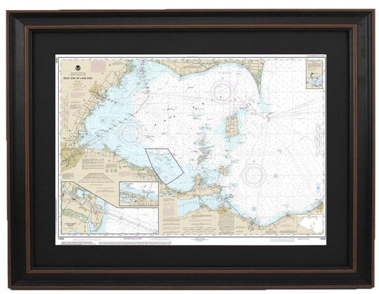 Framed Nautical Chart 14830 - Lake Erie. West End of Lake Erie. NOAA 14830. Handmade in the USA.