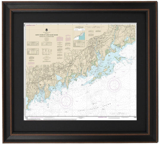 Framed Nautical Chart 12368 - North Shore of Long Island Sound. Sherwood Point to Stamford Harbor. NOAA 12368. Handmade in the USA.