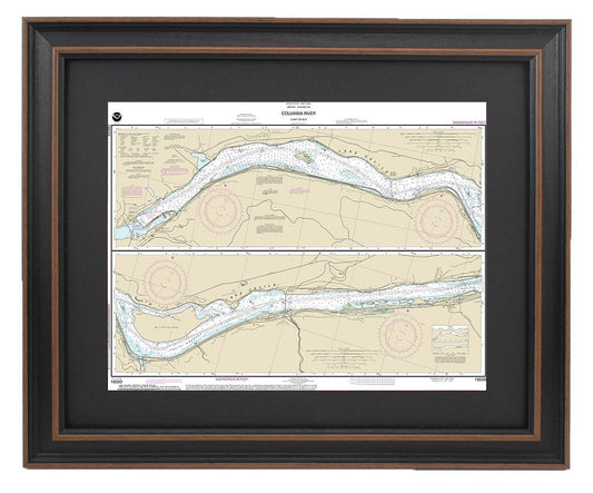 Framed Nautical Chart 18533 - Columbia River. Lake Celilo. NOAA 18533. Handmade in the USA.