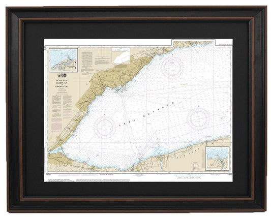Framed Nautical Chart 14810 - Lake Ontario. Olcott Harbor to Toronto, Olcott and Wilson Harbors. NOAA 14810. Handmade in the USA.