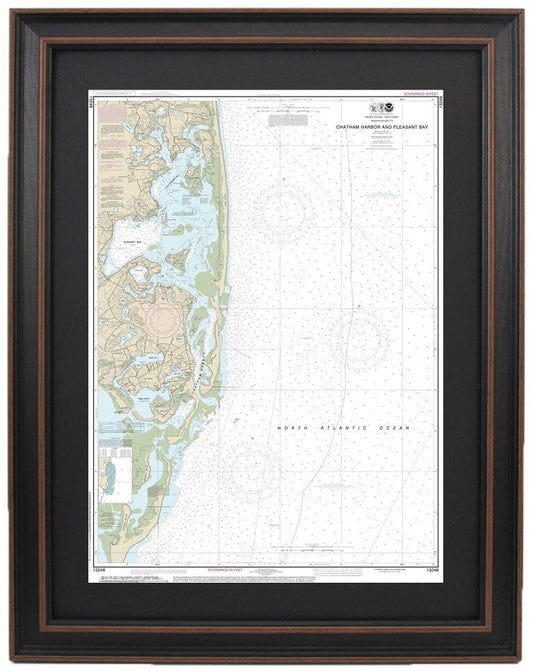 Framed Nautical Chart 13248 - Chatham Harbor and Pleasant Bay, MA. NOAA 13248. Handmade in the USA.