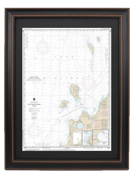 Framed Nautical Chart 14912 - Lake Michigan Platte Bay to Leland. NOAA 14912. Handmade in the USA.