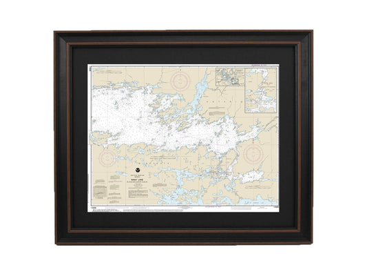 Framed Nautical Chart 14996 - Rainy Lake, Minnesota. NOAA 14996. Handmade in the USA.
