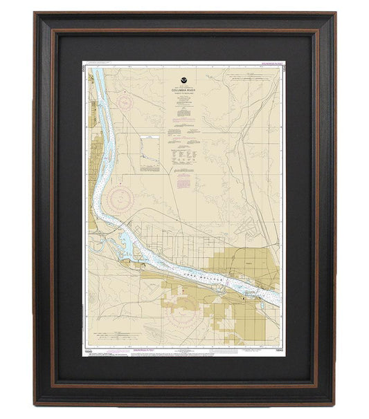 Framed Nautical Chart 18543 - Columbia River. Pasco to Richland. NOAA 18543. Handmade in the USA.