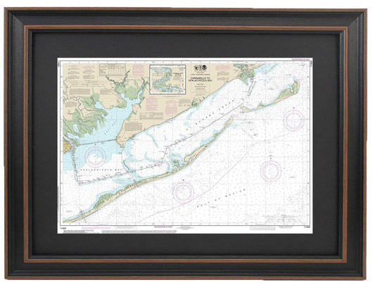 Framed Nautical Chart 11404 - Intracoastal Waterway. Carrabelle to Apalachicola Bay. NOAA 11404. Handmade in the USA.