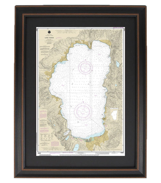 Framed Nautical Chart 18665 - Lake Tahoe. NOAA 18665. Handmade in the USA.