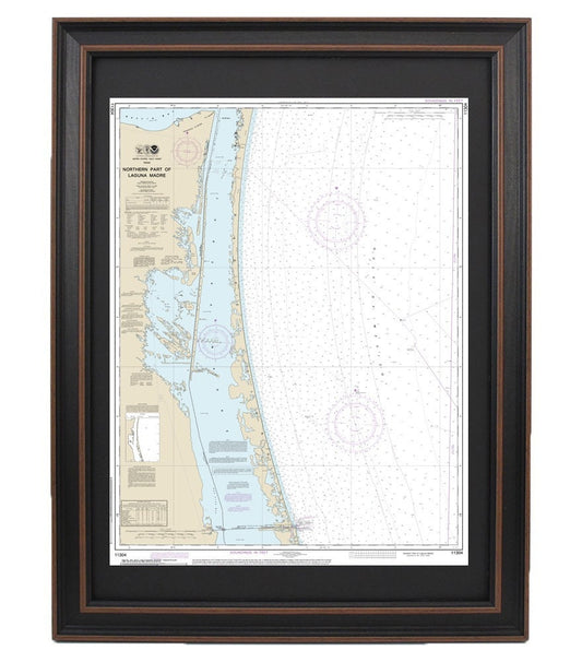 Framed Nautical Chart 11304 - Northern Part of Laguna Madre. NOAA 11304. Handmade in the USA.