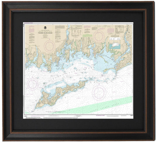 Framed Nautical Chart 13214 - Fishers Island Sound. NOAA 13214. Handmade in the USA.