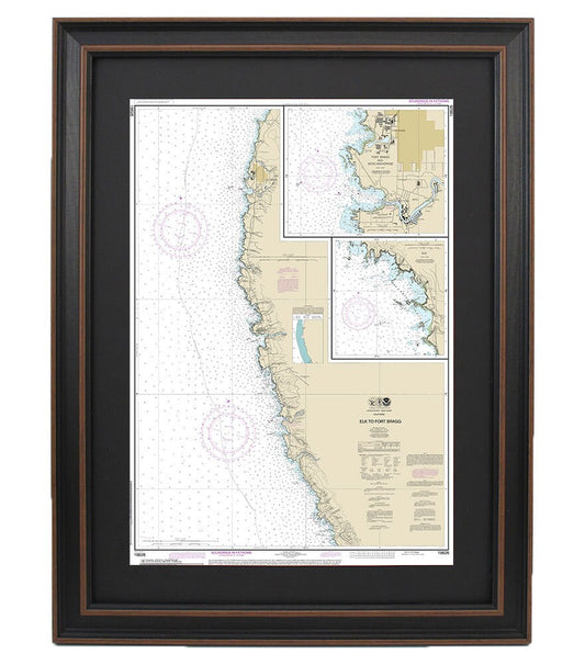 Framed Nautical Chart 18626 - Elk to Fort Bragg. Fort Bragg and Noyo Anchorage. NOAA 18626. Handmade in the USA.