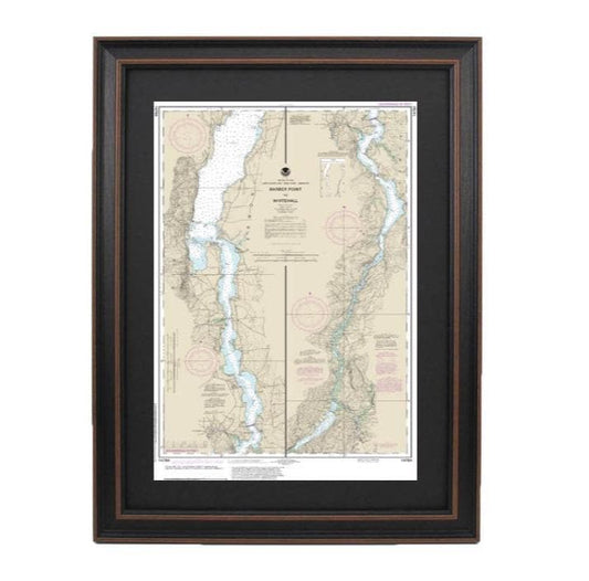 Framed Nautical Chart 14784 - Lake Champlain, Barber Point to Whitehall NOAA 14784. Handmade in the USA.