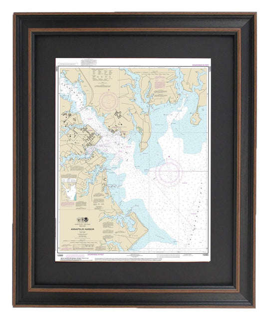 Framed Nautical Chart 12283 - Annapolis Harbor. NOAA 12283. Handmade in the USA.