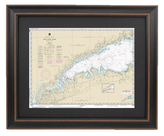 Framed Nautical Chart 12363 - Long Island Sound, West. NOAA 12363. Handmade in the USA.