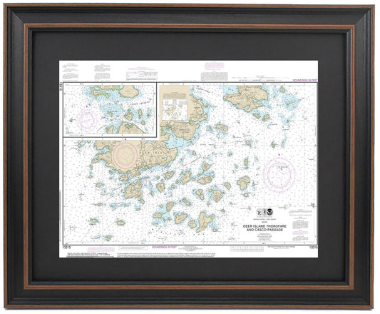 Framed Nautical Chart 13315 - Deer Island Thorofare & Casco Passage, Maine. NOAA 13315. Handmade in the USA.