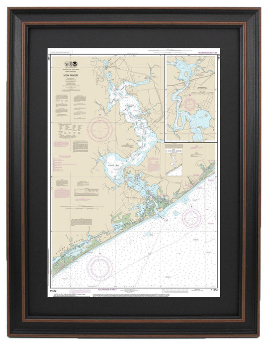 Framed Nautical Chart 11542 - New River. NOAA 11542. Handmade in the USA.