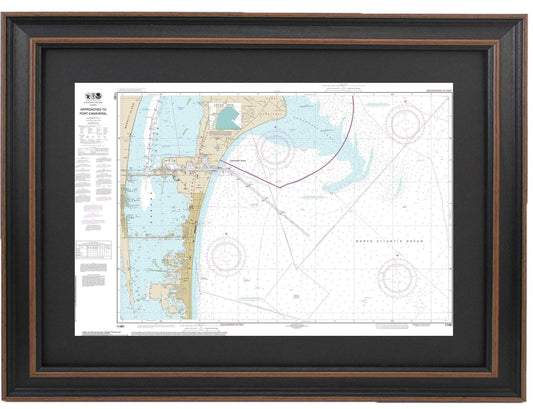 Framed Nautical Chart 11481 - Approaches to Port Canaveral. NOAA 11481. Handmade in the USA.
