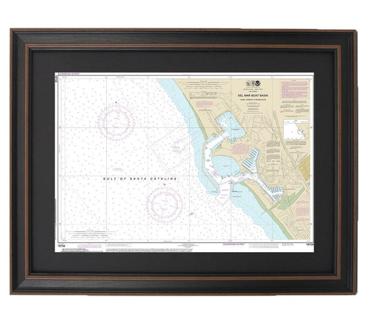 Framed Nautical Chart 18758 - Del Mar Boat Basin. NOAA 18758. Handmade in the USA.