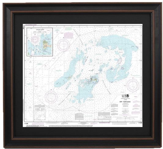 Framed Nautical Chart 11438 - Dry Tortugas. NOAA 11438. Handmade in the USA.