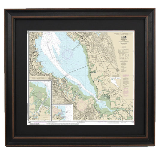 Framed Nautical Chart 18651 - San Francisco Bay - Southern Part.Redwood Creek. Oyster Point. NOAA 18651. Handmade in the USA.