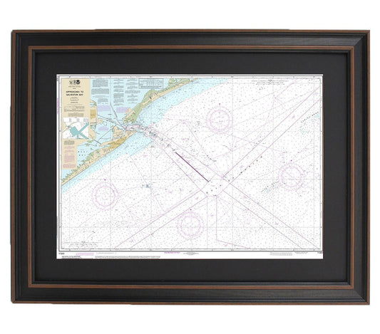 Framed Nautical Chart 11323 - Approaches to Galveston Bay. NOAA 11323. Handmade in the USA.