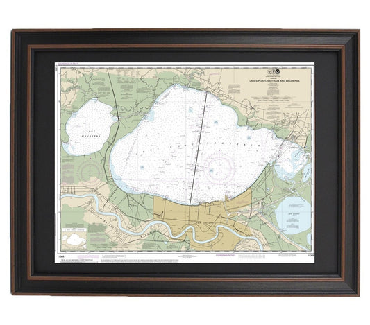 Framed Nautical Chart 11369 - Lakes Pontchartrain and Maurepas. NOAA  11369. Handmade in the USA.
