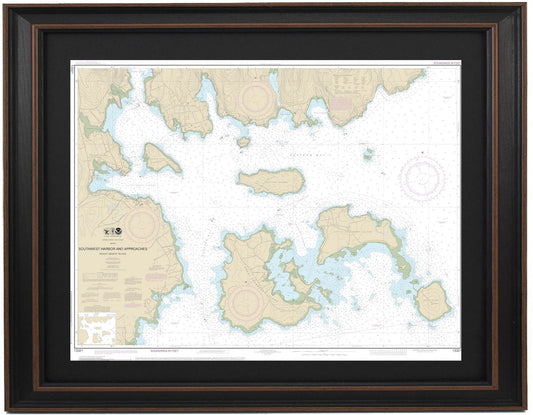 Framed Nautical Chart 13321 - Southwest Harbor and Approaches NOAA 13321. Handmade in the USA.